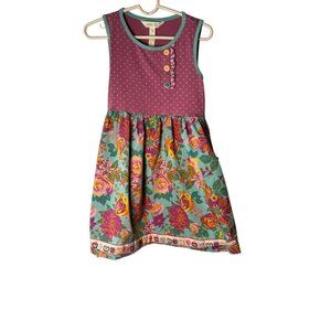 Matilda Jane Girls Sleeveless Floral Dress With Polka Dot Apples trim size 6